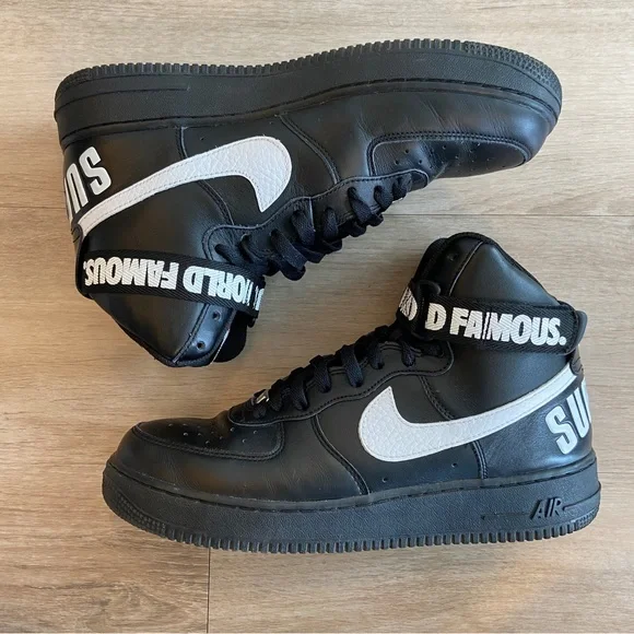 RARE NIKE AIR FORCE 1 HIGH SUPREME - WORLD FAMOUS - BLACK WHITE 698696-010 2014 - Picture 6 of 8